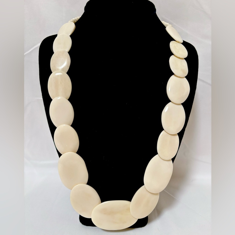 Handmade Flat Oval Bone Bead Necklace